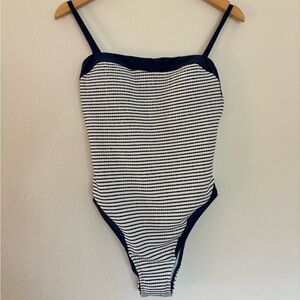 Cupshe Navy and White Striped One-Piece Swimsuit